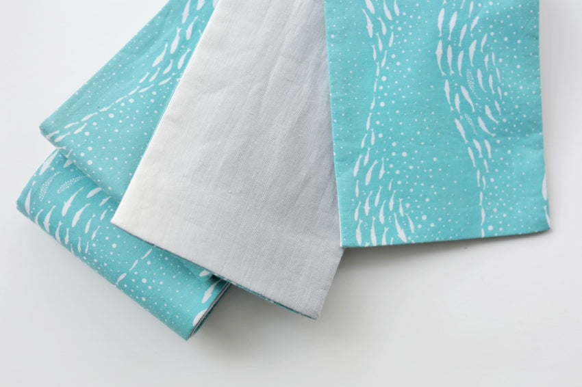 59kimono 綿麻半幅帯【魚のトルネード】